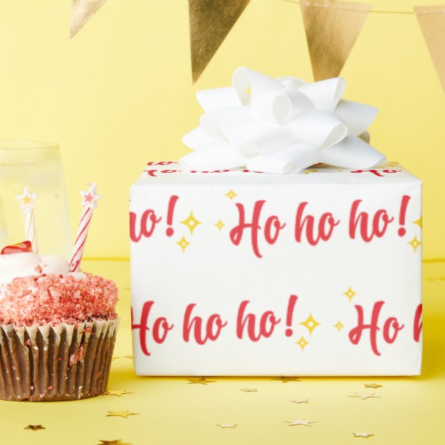 Papel De Presente Texto Ho Ho Vermelho Clássico com Estrelas Ouros B (Festa de aniversário)