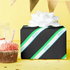 Papel De Presente Texto Mínimo Azul Verde de Faixa Média Preta Texto