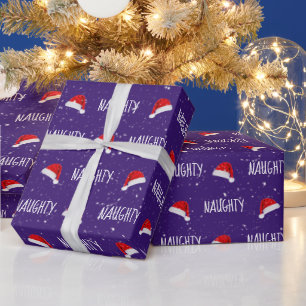 Papel De Presente Texto NAUGHTY de Natal com Papai Noel