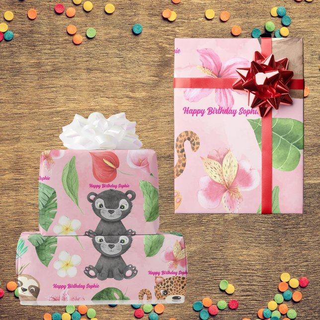 Papel De Presente Texto Personalizado Aniversário de criança de Bebê (Criador carregado)