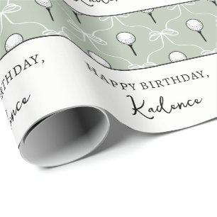 Papel De Presente Texto Personalizado Cute Sage Laço Branco Padrão d