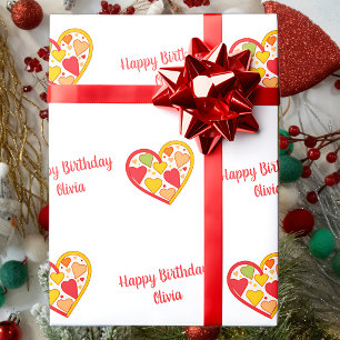 Papel De Presente Texto Personalizado de Corações Cheerful