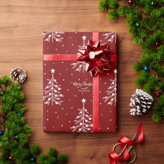 Papel De Presente Texto Personalizado de Padrão de Árvore de Natal B (Presente de Natal)