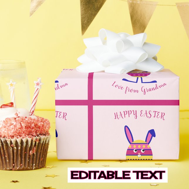 Papel De Presente Texto personalizado do coelhinho de ovo rosa-rosa (Criador carregado)