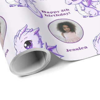Papel De Presente Texto Personalizado do Dragão Chibi Roxo