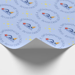 Papel De Presente Texto personalizado do nadador de aniversário azul