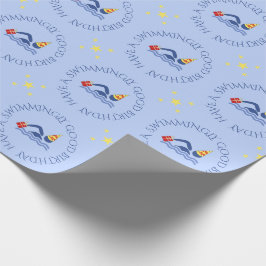 Papel De Presente Texto personalizado do nadador de aniversário azul