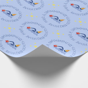 Papel De Presente Texto personalizado do nadador de aniversário azul