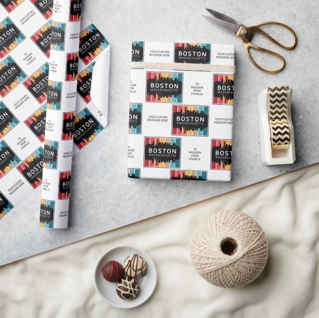 Papel De Presente Texto Personalizado em Boston Massachusetts (Artesanato)