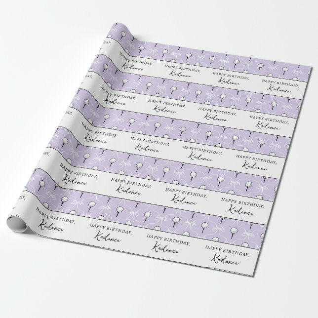 Papel De Presente Texto Personalizado Laço Branco Roxo Fofo Padrão d (Desenrolado)