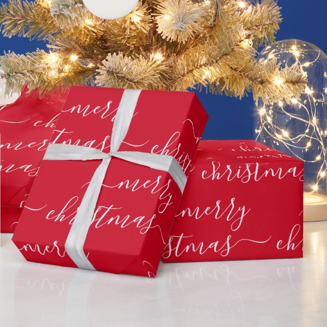 Papel De Presente Texto Personalizado Natal Alegre Vermelho E Branco (Feriados)