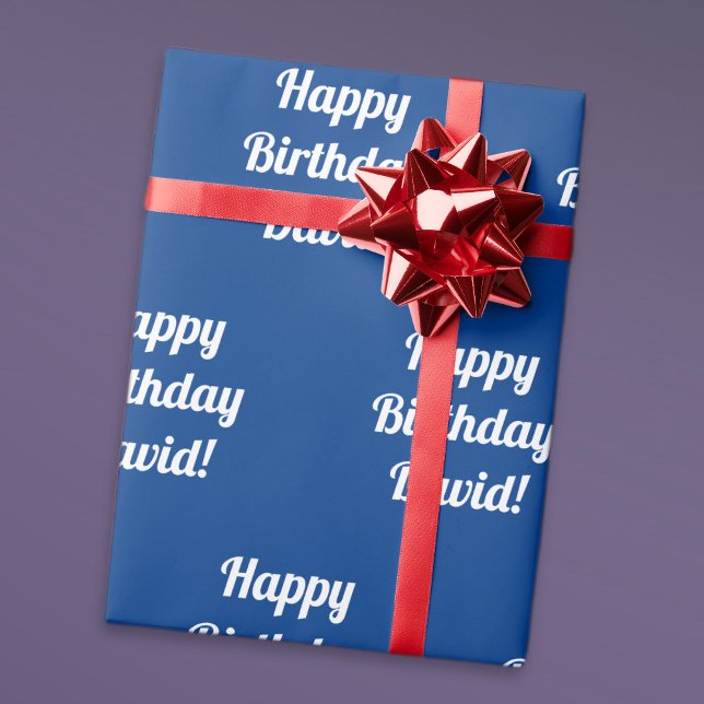 Papel De Presente Texto personalizável de Feliz Aniversário | Azul e (Criador carregado)