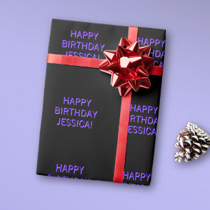 Papel De Presente Texto Personalizável Feliz Aniversário para Qualqu