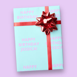 Papel De Presente Texto Personalizável Feliz Aniversário para Qualqu