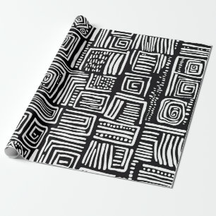 Papel De Presente Textura Abstrata Preto e Branco de Linha Tecida Mo