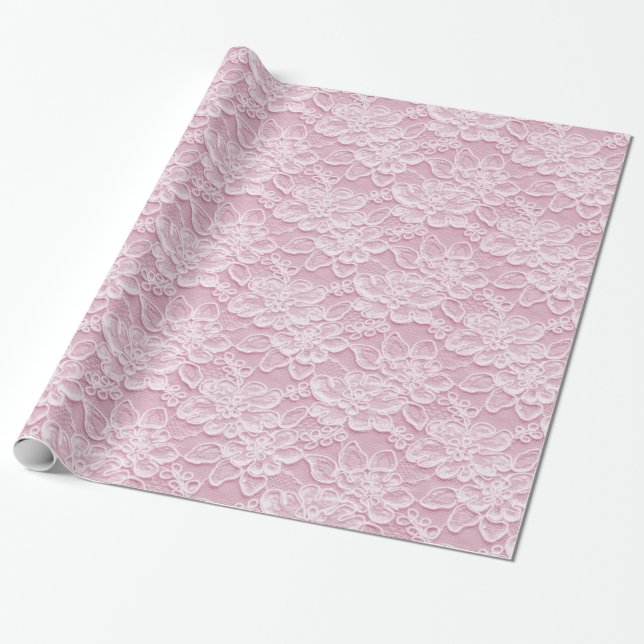Papel De Presente Textura branca & cor-de-rosa do laço (Desenrolado)