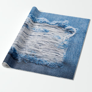Papel De Presente Textura de jeans de denim rasgada azul com espaço