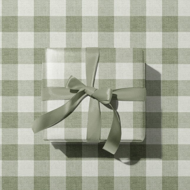 Papel De Presente Textura de Linho Xadrez Búfalo em Gingham Verde Sa (Criador carregado)