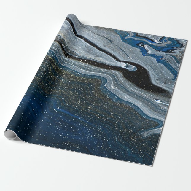 Papel De Presente Textura de mármore azul legal (Desenrolado)