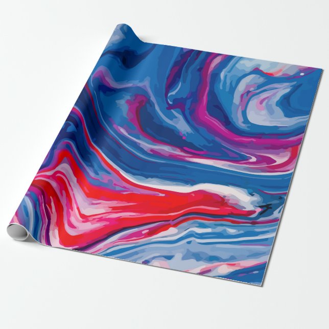 Papel De Presente Textura de mármore azul-vermelho (Desenrolado)