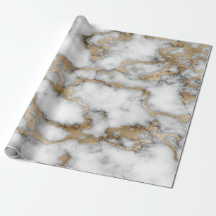 Papel De Presente Textura de Mármore Branco Resplandecente Dourado