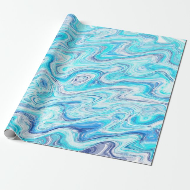 Papel De Presente Textura de mármore de onda azul oceânica abstrata  (Desenrolado)