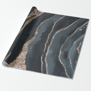Papel De Presente Textura de mármore dourado preto legal