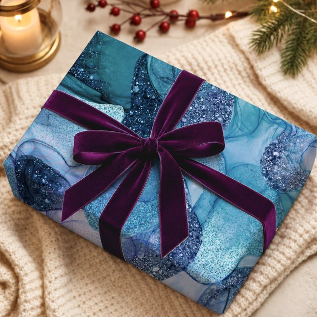 Papel De Presente Textura de Mármore Fluido Azul Brilhante Aqua (Criador carregado)