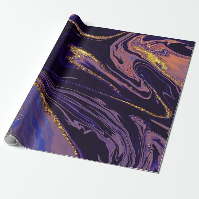 Papel De Presente Textura de mármore violeta dourado legal (Desenrolado)