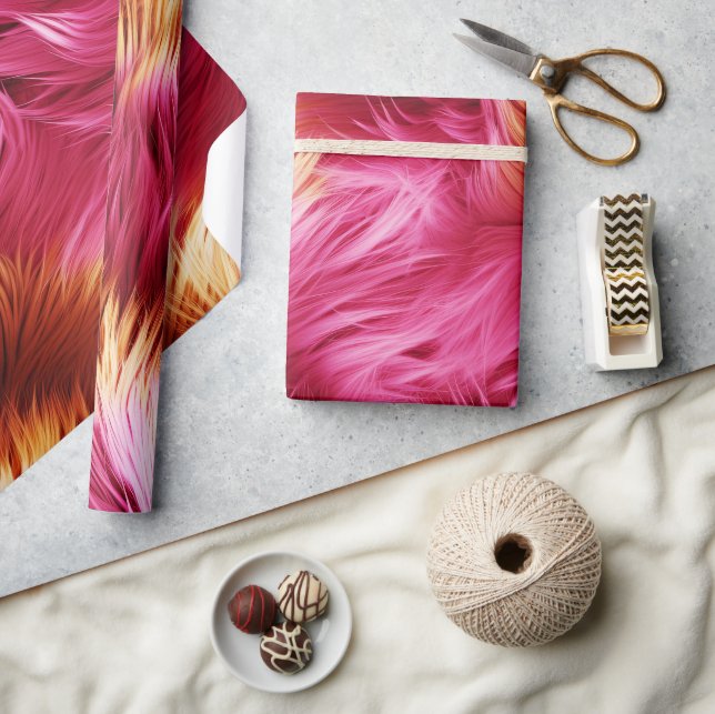 Papel De Presente Textura de pelo de monstro falso rosa e laranja (Artesanato)
