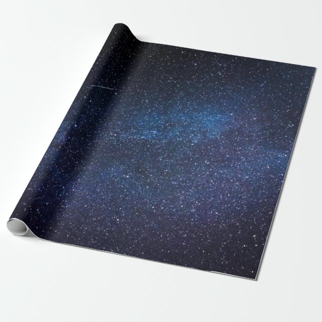 Papel De Presente Textura Elegante da Galáxia Via Láctea Azul (Desenrolado)