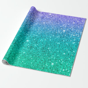 Papel De Presente Textura ombre de glitter de verde para roxo