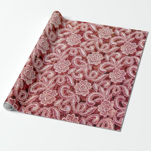 Papel De Presente Textura rosa fina de rendas com uma bela vinda (Desenrolado)