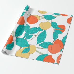 Papel De Presente Textura sem costura com frutas e folhas