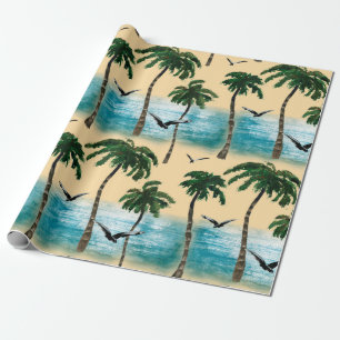 Papel De Presente Textura uniforme de praia em aquarela. Palmas, gai