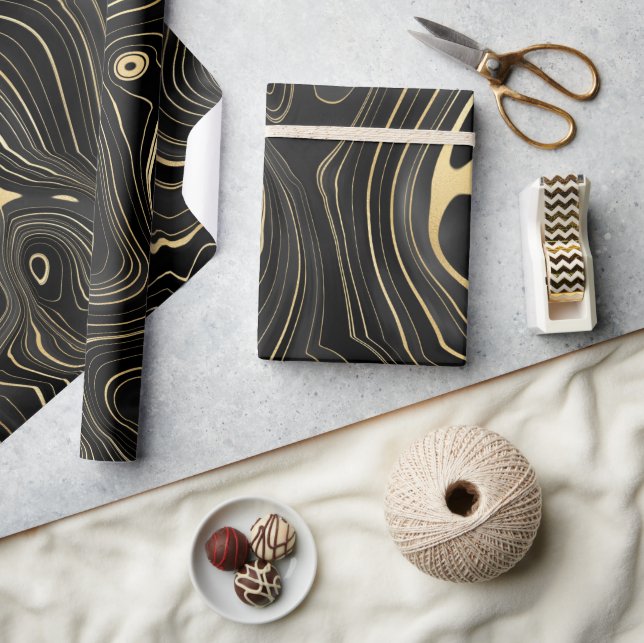 Papel De Presente Texturas de Estratos de Geodo Preto e Dourado (Artesanato)