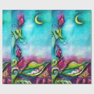 PAPEL DE PRESENTE THUMBELINA DORMINDO ENTRE FOLHAS DE ROSA