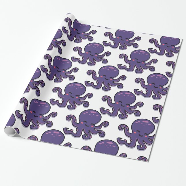 Papel De Presente Thunder_Cove de Octopus Roxo de Cubo (Desenrolado)