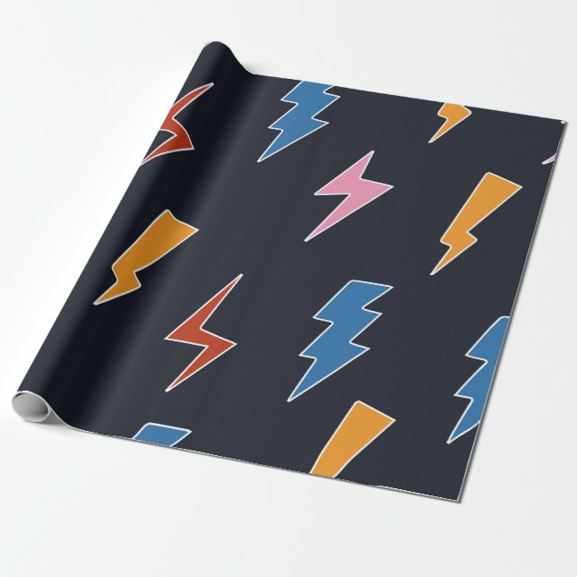 Papel De Presente Thunderbols sem soldadura, raios desenhados à mão (Desenrolado)