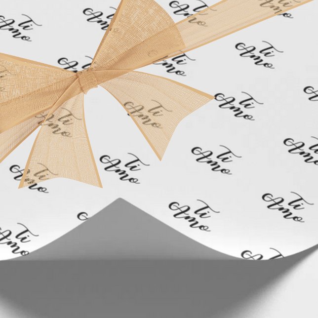 Papel De Presente Ti Amo (I love you) Chic Black Script Repeat (Ti Amo (I love you) Chic Black Script Repeat on white Wrapping Paper for Italian Celebration Gifts)