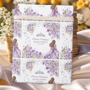 Papel De Presente Tiaro Floral de Borboleta Prata Lavanda Quinceañer