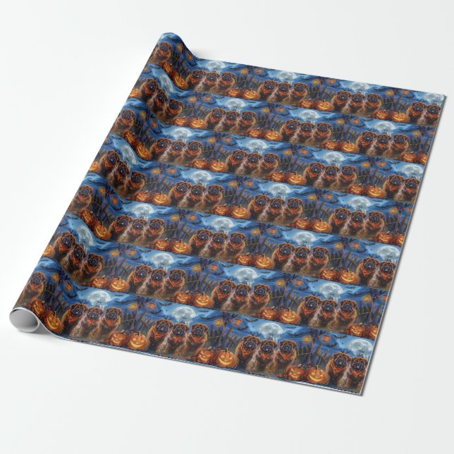 Papel De Presente Tibetano Mastiff Halloween Spooky (Desenrolado)