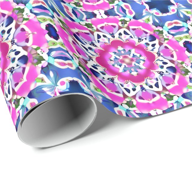 Papel De Presente Tie Dye Mandala Padrão Denim Azul e Rosa (Ponta do rolo)