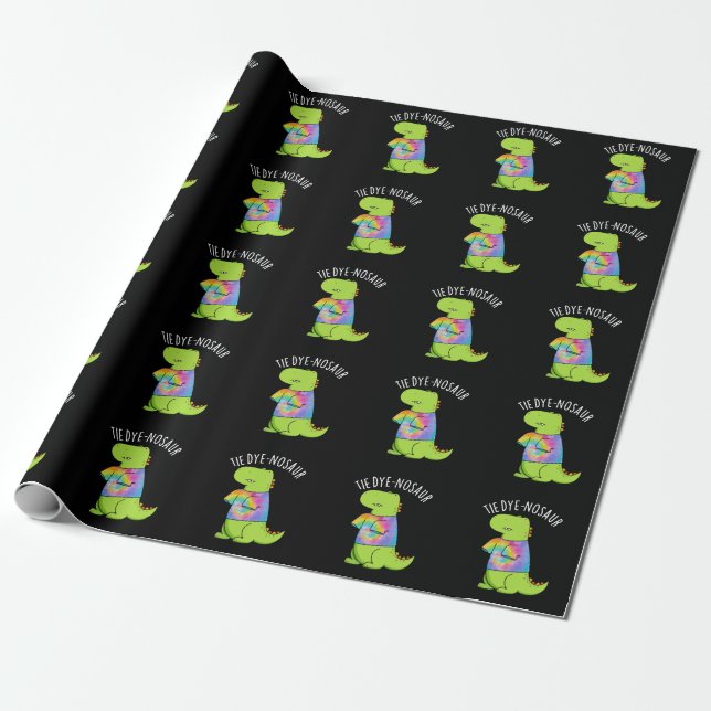Papel De Presente Tie-dye-nosaur Funny Dinossaur Pun Dark BG (Desenrolado)