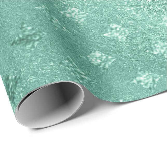Papel De Presente Tiffany Aqua Mint Green Shiny Glass Diamond (Ponta do rolo)