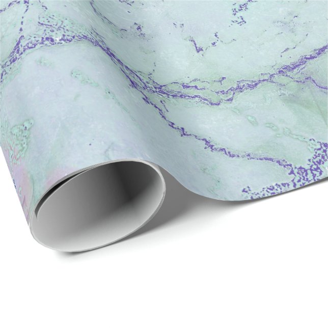 Papel De Presente Tiffany Pink Aqua Sapphire Abstrato Marble Purple (Ponta do rolo)