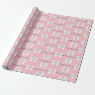 Papel De Presente Tiffany Tema Rosa Glam Fita Branca Pérolas