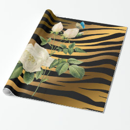 Papel De Presente Tigar Rosa Dourado Preto Moderno do Luxo