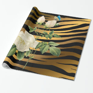 Papel De Presente Tigar Rosa Dourado Preto Moderno do Luxo