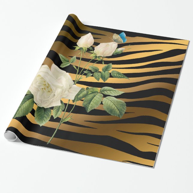 Papel De Presente Tigar Rosa Dourado Preto Moderno do Luxo (Desenrolado)